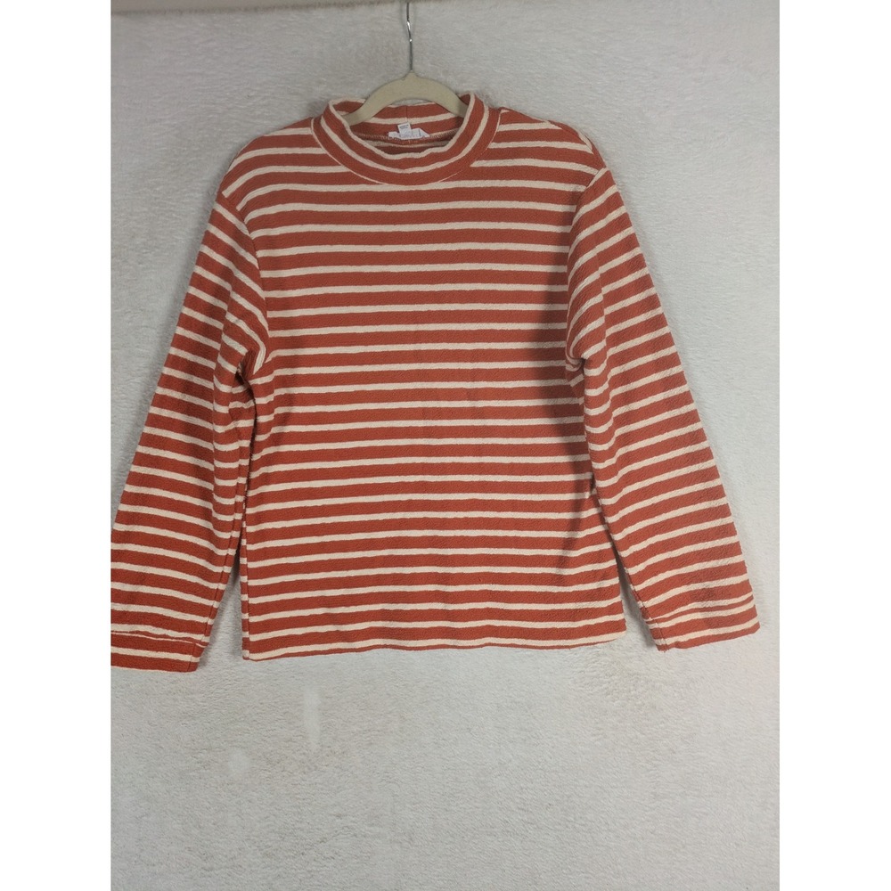 SweetSalt Top Women's XXS Orange White Striped Mock Neck Long Sleeve Casual